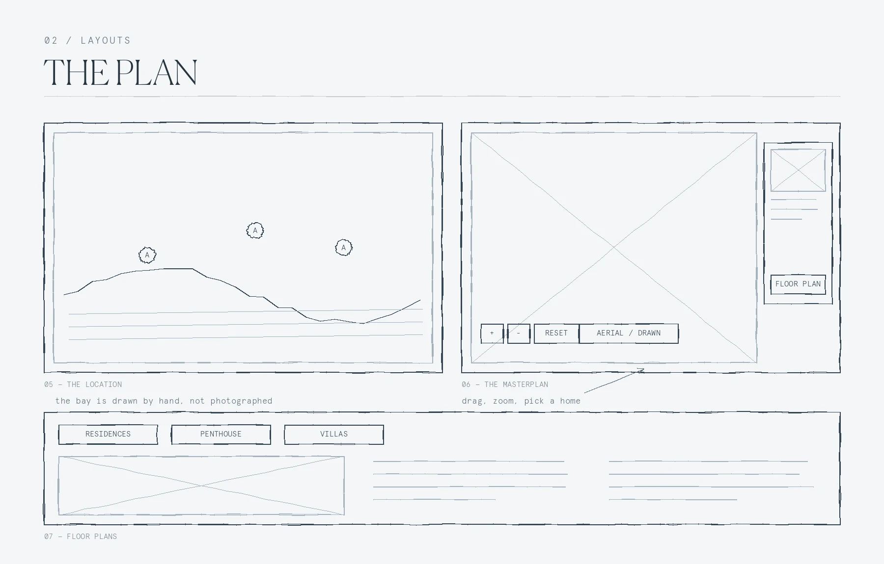Layout sheet — the location and the homes
