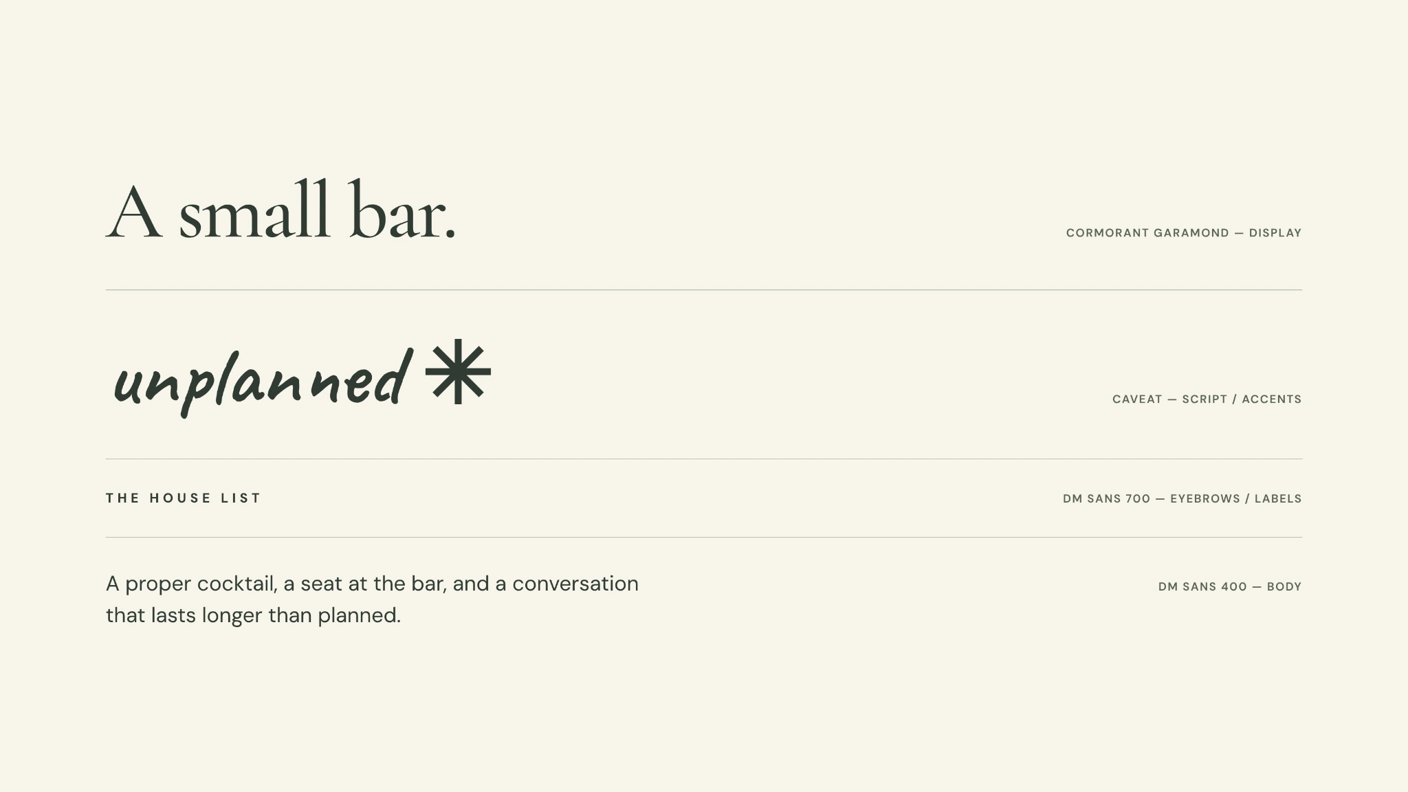 Brand voice / A small bar. Unplanned.